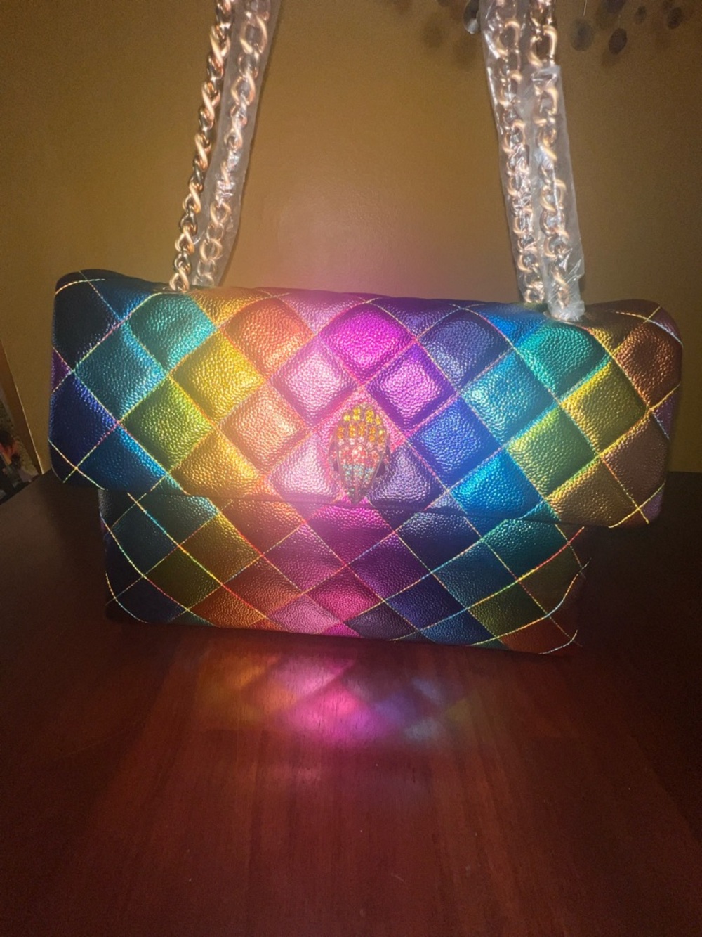 Kurt Geiger XXL Rainbow Multicolor Leather Chain Shoulder Bag NWT - Picture 15 of 17